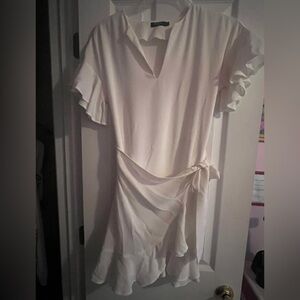 Women's White Ruffle Sleeve Wrap Dress